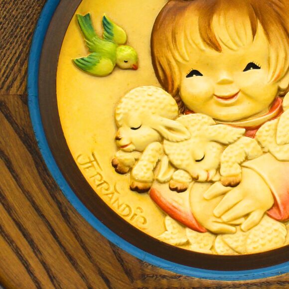 Vintage ANRI Mother’s Day Plate Spring Arrivals Italy by Ferrandiz Wood Frame - Picture 2 of 6